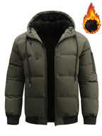 Winter Plush Jacket Thick Warm Jacket Hooded Jacket Casual Outdoor Jacket Solid Color Zipper with Plush Thickening - fern green
