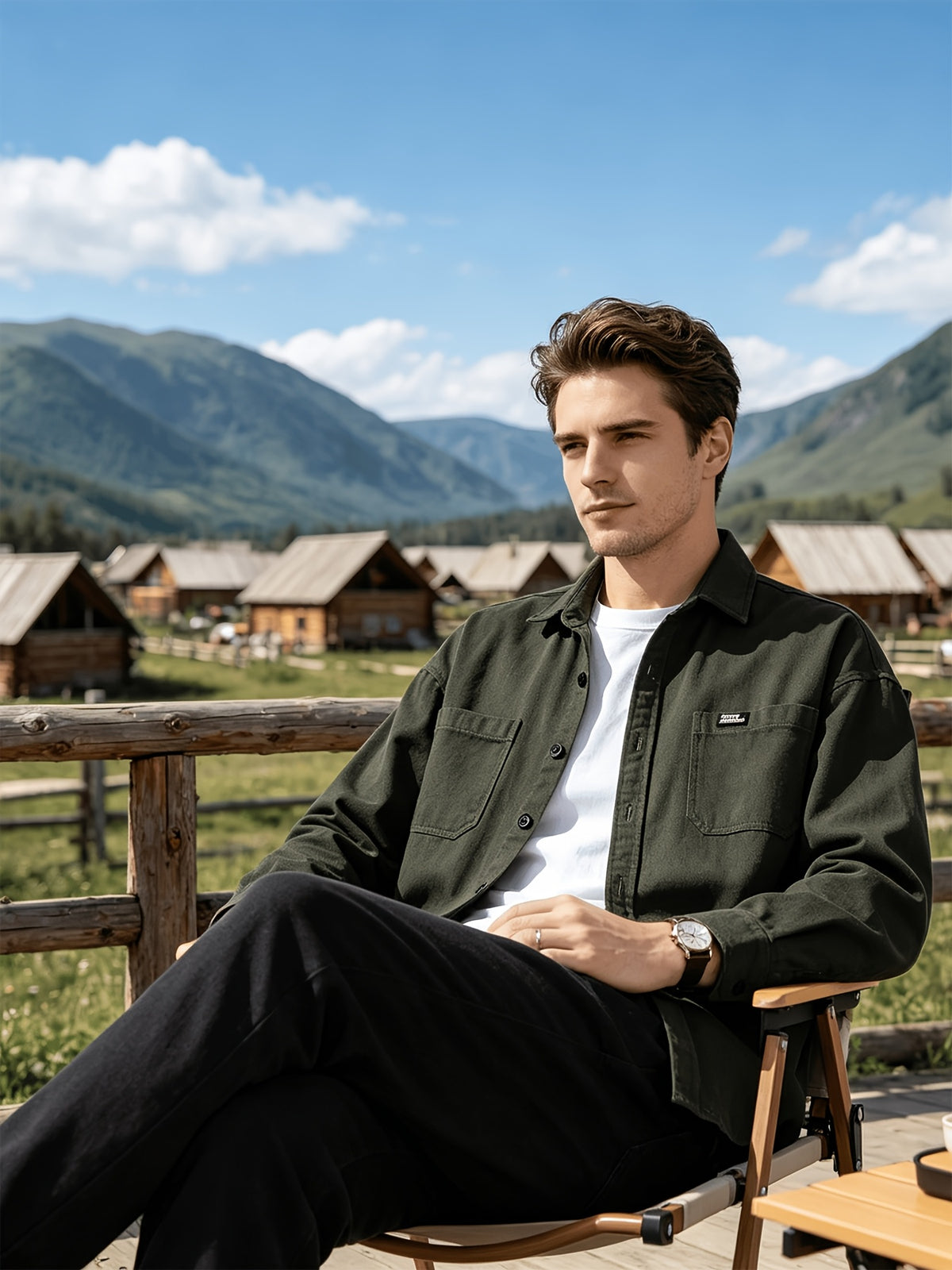 Men'S Utility Long Sleeve Shirt, Lapel Outdoor Loose Multi-Pocket Fashion Patchwork Design Versatile Men'S Top Outerwear - fern green