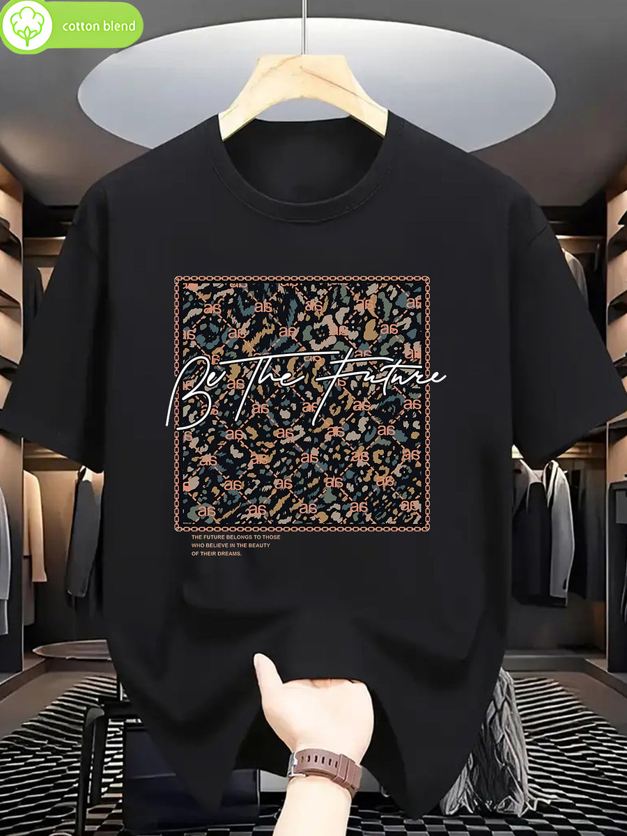 Men's Trendy Round-neck T-shirt! A Versatile, Fashionable, Breathable Short-sleeve Essential for Commuting and Casual Wear! Exquisite and Comfortable! - Black