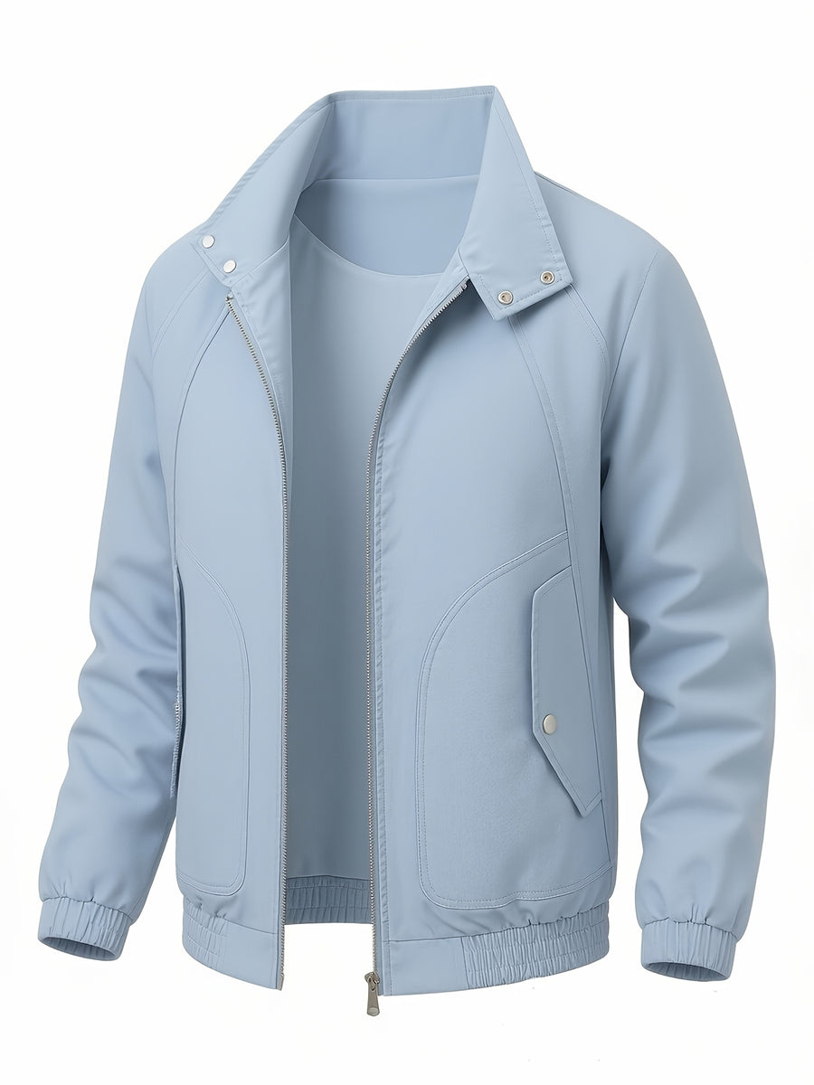 2026 New Men'S Stand-Up Collar Jacket, Windproof Premium Lightweight Breathable Durable Comfortable Fabric, Loose Casual Fit Outerwear, Suitable for Streetwear, Daily Leisure, Commuting, And Outdoor Travel, Full Zipper Closure - Moonlight Blue