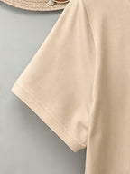 Summer Western Architectural Print Round Neck Regular T-Shirt, Casual Regular Printed Top - Apricot