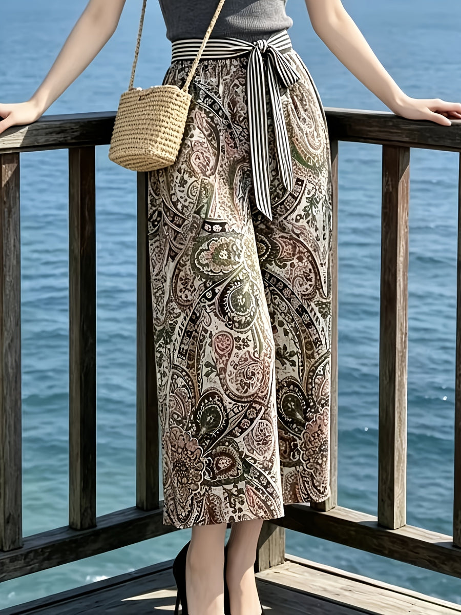 2024 New Printed Wide-Leg Mid-Length Pants for Women - Mixed colors