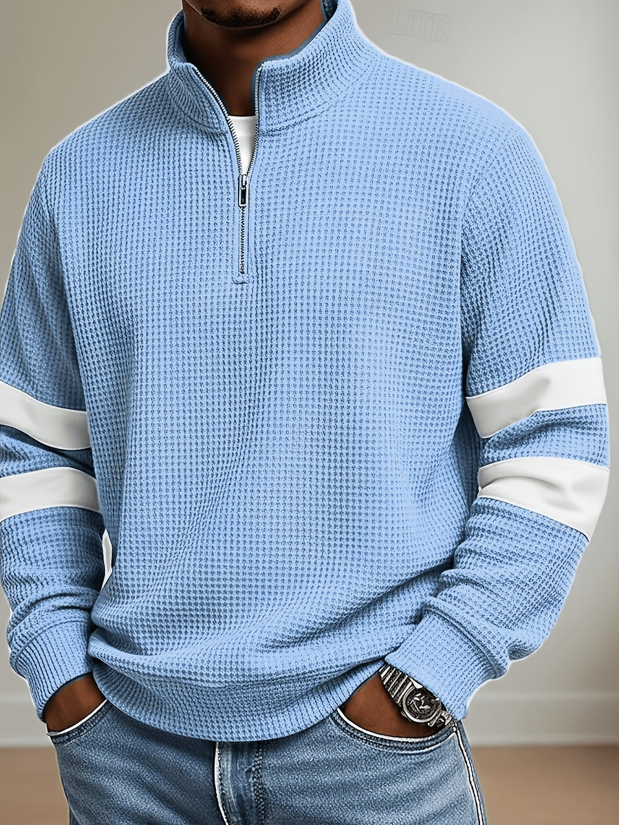 Men'S Henley Zip-Up Shirt - Sky Blue