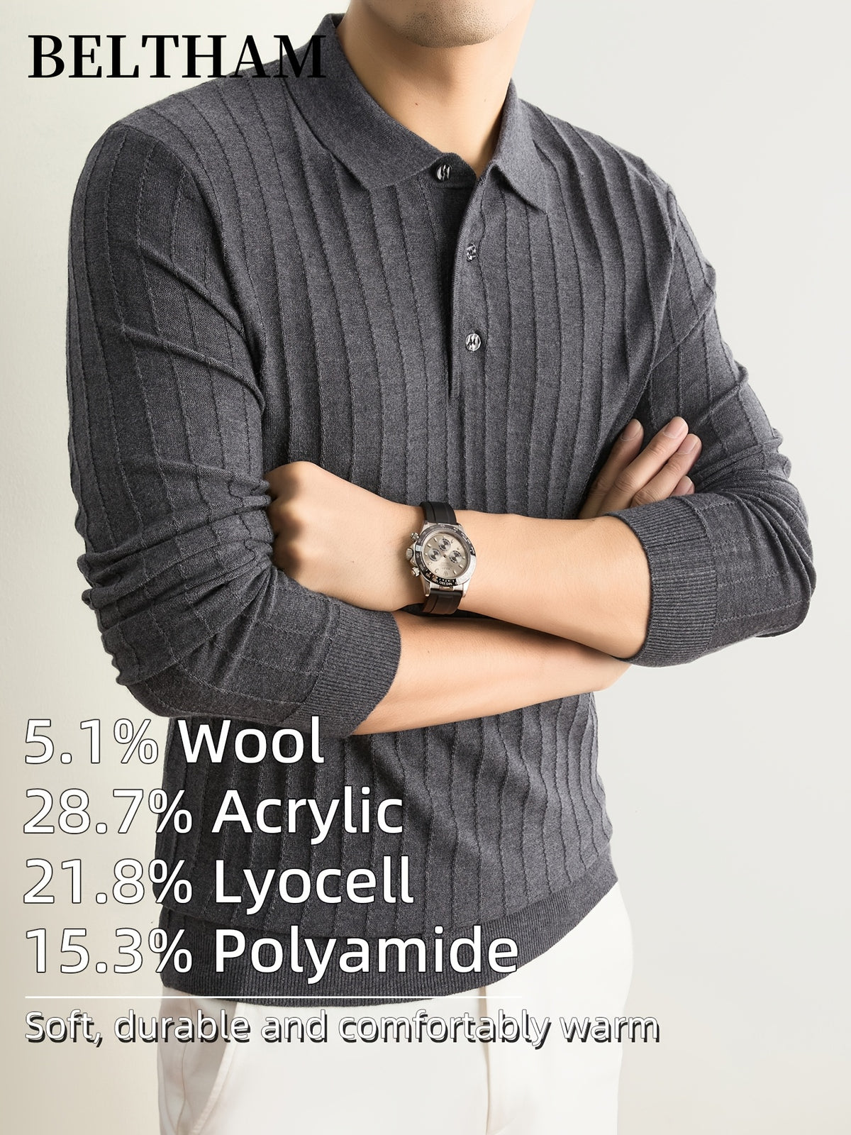 Men's New Fall Winter Wool Blend Long Sleeve Polo Collar Pullover Sweater, Cold Resistant Warm Soft Comfortable Knit Jumper, Simple Elegant Fashion, Ideal Gift for Father Husband, Daily Casual Business Sports Golf Fishing Outdoor Camping Wear - Grey
