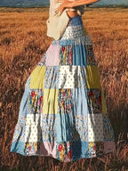 Women'S Summer Fall Casual Design High-Waist Half Skirt, Elastic Waist Floral Waist Long Skirt - Multicolor