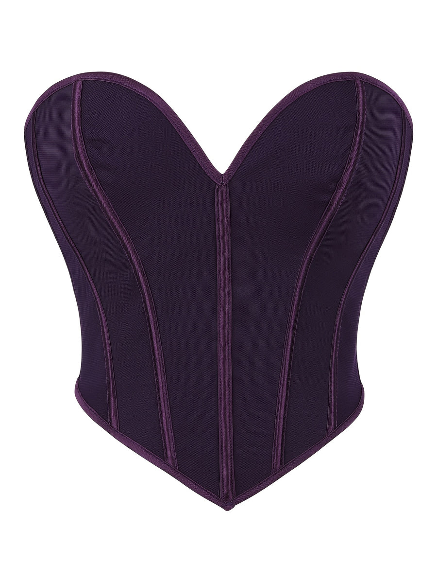 Sexy Women's Strapless Mesh Top, Breathable Double-Layer Frosted Texture, Women's Sexy Court-Style Corset Top - Deep Purple