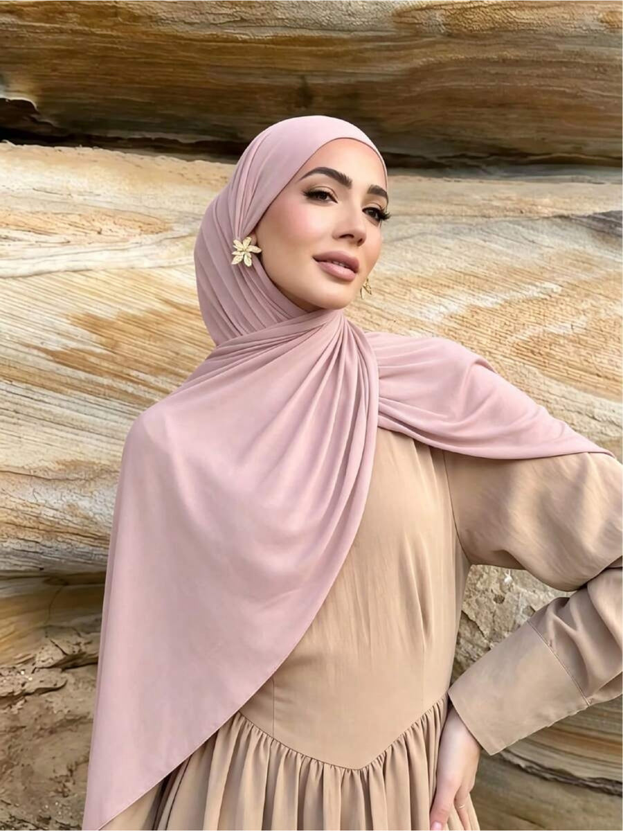 Women'S Jersey Headscarf - Soft, Breathable, And Secure Fit; a Modest Wrap Suitable for Daily Wear, Commuting, Wind, And Shielding - Pale Pinkish Gray