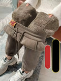 Leg Tied Harun Pants for Women, Autumn and Winter with Thick Velvet and Warm S Pants, Plus Sweatpants, Versatile Corduroy Casual Pants for Women - Khaki