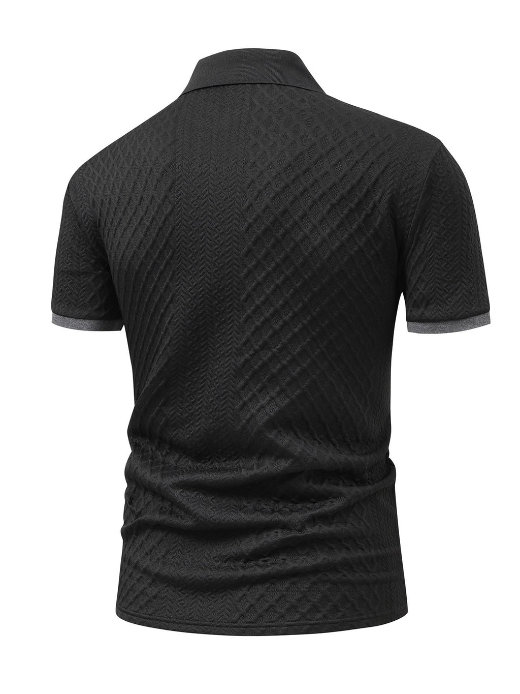 Middle-Aged Men'S Standard Polo Collar Short Sleeve Shirt, SIM Pattern Black Button-Front, Random Diamond Weave Jacquard, Outdoor Casual Soft Stretch Short Sleeve - Black