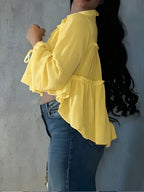 Women's Chiffon Shirt Vacation Beach Shirt - Yellow