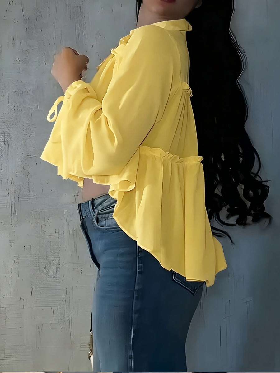 Women's Chiffon Shirt Vacation Beach Shirt - Yellow