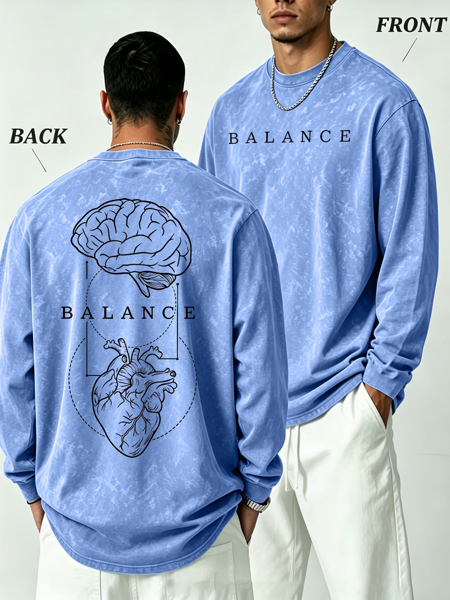 Men's Printed Regular Spring/Autumn Long-Sleeve T-Shirt, Outdoor Sports Casual Long-Sleeve Top - Blue