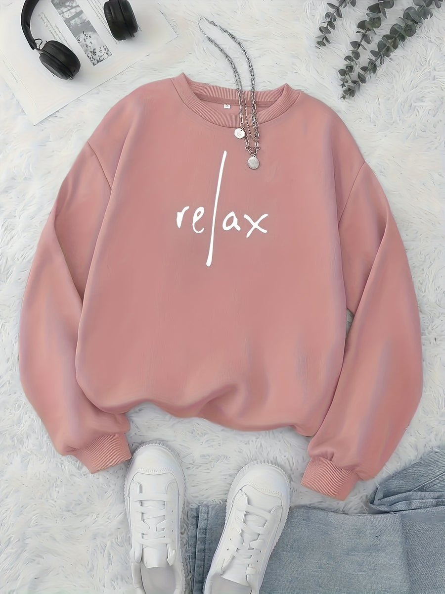 Women'S Fashion Round Neck Letter Pattern Print Casual Sweatshirt - Dark Pink
