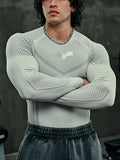 Men's Fitness Workout Crew Neck Long Sleeve Stretch Quick-Dry Slim Fit Top, Suitable for Training, Fitness, Sports, Running, Cycling, Fashionable Casual Long Sleeve - Grey