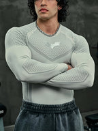 Men's Fitness Workout Crew Neck Long Sleeve Stretch Quick-Dry Slim Fit Top, Suitable for Training, Fitness, Sports, Running, Cycling, Fashionable Casual Long Sleeve - Grey
