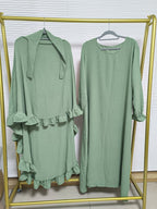 2pcs Set: Middle East Dubai 2pcs Set, Including 1 Solid Color Long Headscarf + 1 Long Robe, Women's Fashion Loose Robe Ramadan Prayer Outfit - Green