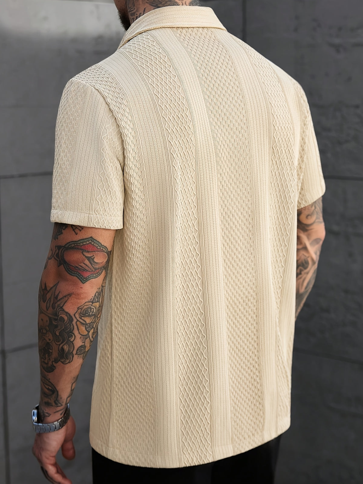 Men'S Solid Color Knitted Short Sleeve Shirt - Apricot