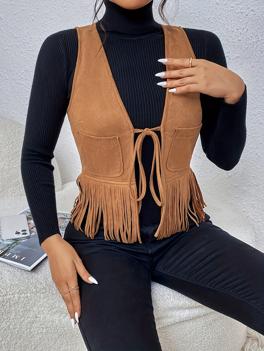 Women's Jacket Women's Vest Jacket Collarless Elegant - Yellowish-brown