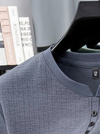 Men's Summer Short-Sleeve Crewneck T-Shirt - Breathable Business Casual Round Neck Base Layer Top, Solid Color Asymmetrical Hem Suitable for Daily Work Wear, Office & Casual Outfits, Machine Washable Light Luxury Style - Dark gray