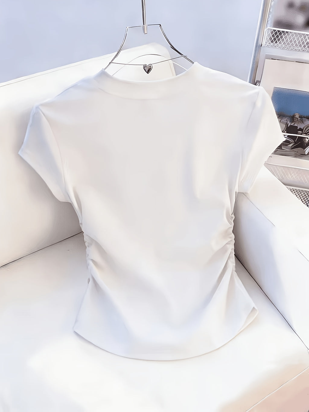 Women'S 3pcs American Retro Casual V-Neck Short Sleeve T-Shirt Spring Summer Slim Short Sleeve Waist Ruched T-Shirt - Mixed Color 2