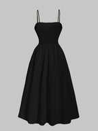 Elegant Smock Neck -Line Maxi Dress - Smock Detail & -Line Silhouette, -Length Maxi Dress for Weddings, Parties, Special Events - Machine Washable Elegant Gown () - Black