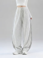 2025 Autumn Casual Easy Line Contrast Patchwork Casual Trousers American Loose Long Pants Women'S - 1A67-White Flower Ash with Medium Ash