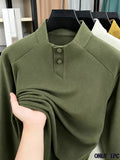 Men's Polo Shirt, Autumn/Winter Half-Turtleneck Warm Long-Sleeve Base Layer, Simple Youth Versatile Casual Top T-Shirt, In Stock - Green