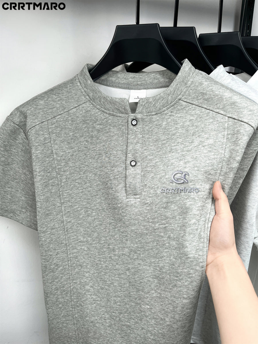 Carterma CRRTMARO Men's Classic Short Sleeve Polo Collar Solid Color Casual T-Shirt, Outdoor Casual Men's Apparel, Yimai - Medium Grey