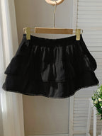 Women's Low-Rise Short Summer Skirt - Solid Color A-Line Mini Skirt, Machine Washable Casual Outfits for Beach, Picnic, Office & Casual Attire - Solid Color Short Skirt - Black