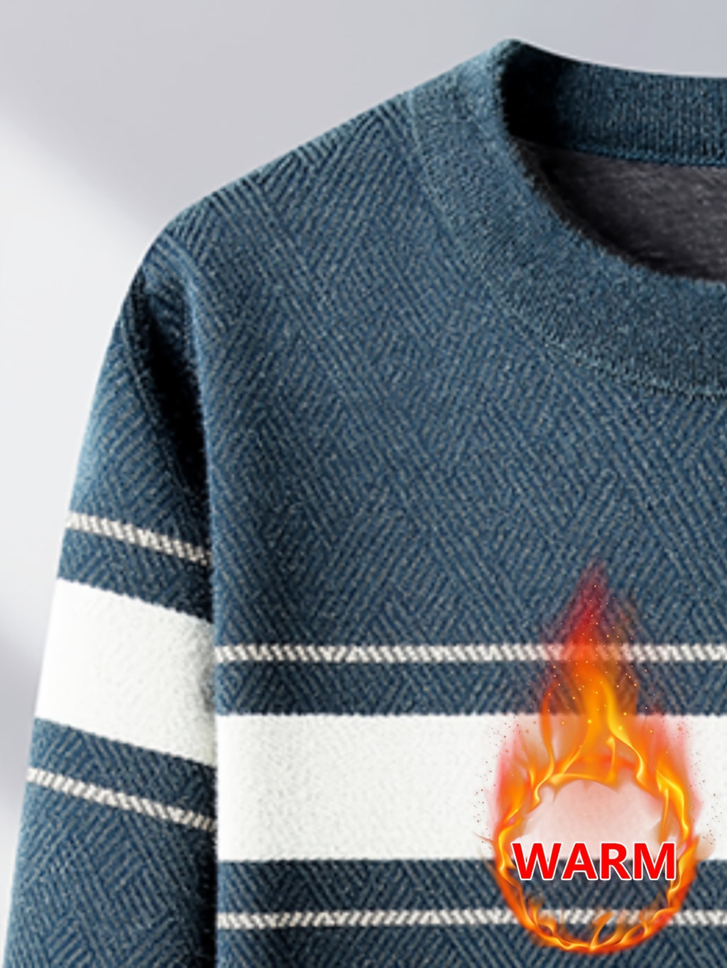 Minimalist Urban Fleece Round Neck Sweater Warm Daily Commute, Knit - Blue