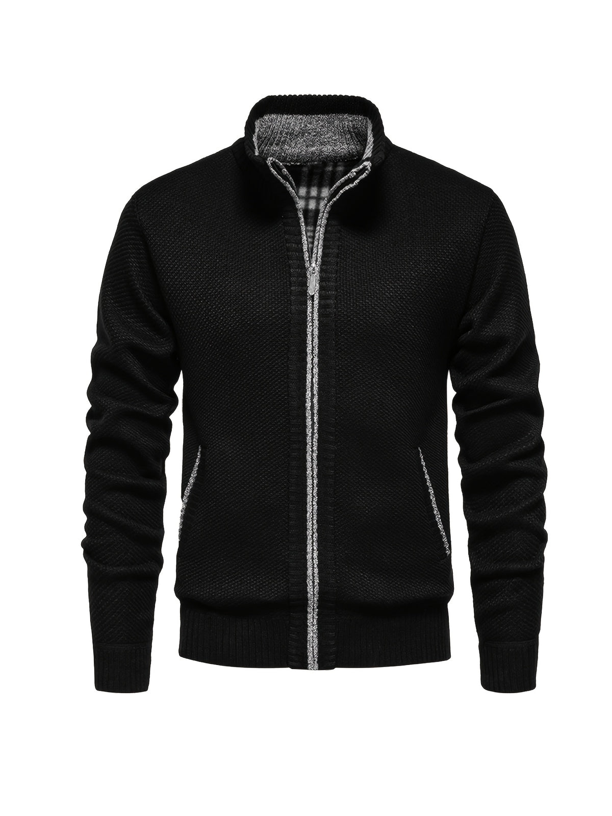 Men's Autumn and Winter Mixed Color Knitted Sweater, Comfortable and Warm, Very Durable Knitted Texture Sweater Jacket, Casual Style, Versatile for Daily Commuting Winter Clothes for Men - Black
