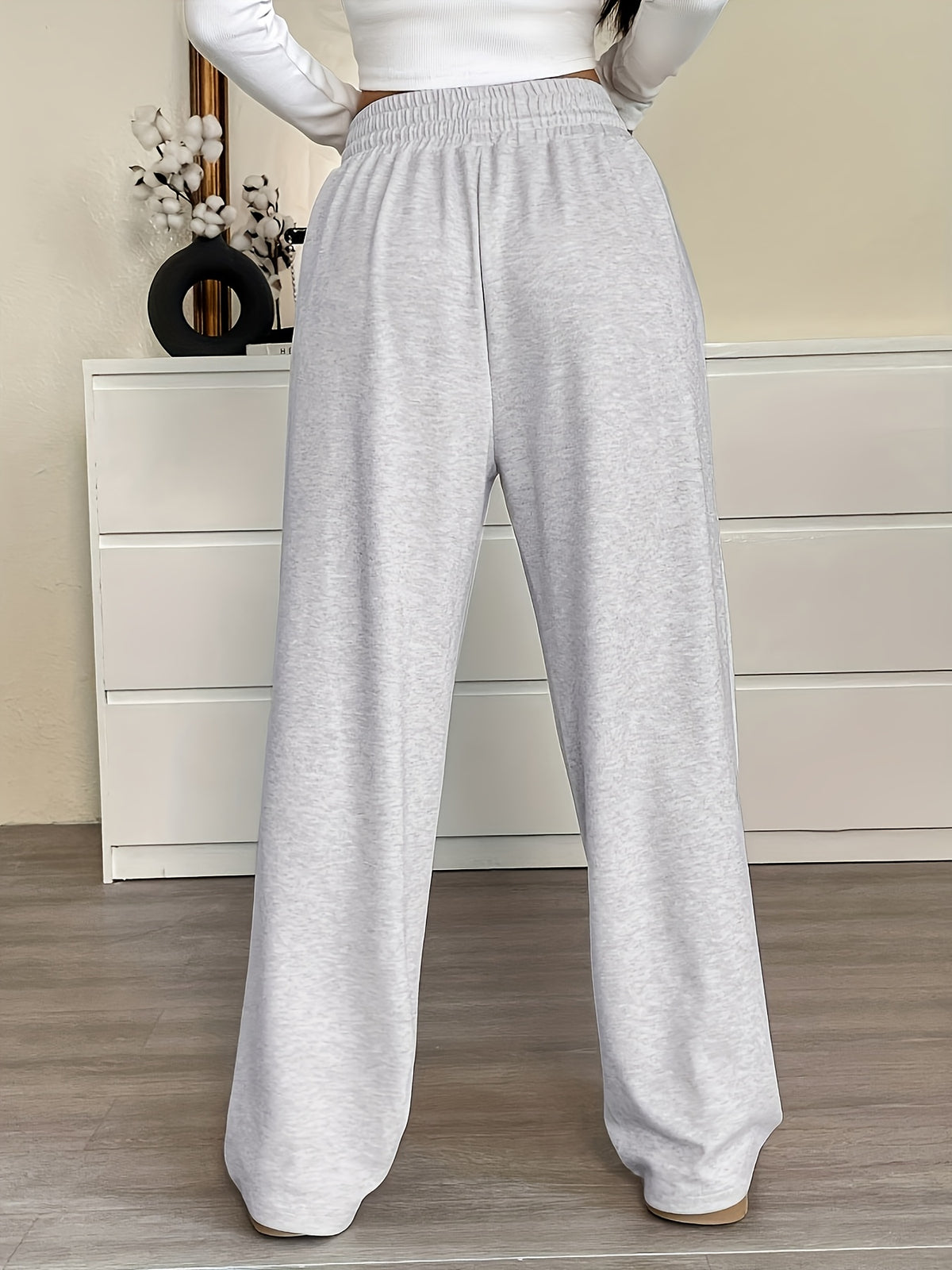 Women's Athletic Drawstring Waist Loose-Fit Sweatpants - Elastic Wide- Gym Pants Suitable for Sports, Business Casual, Teacher Outfits, Graduation & Back-to- Wear, Spring/Summer Solid Color Trousers (Machine Washable) - Grey