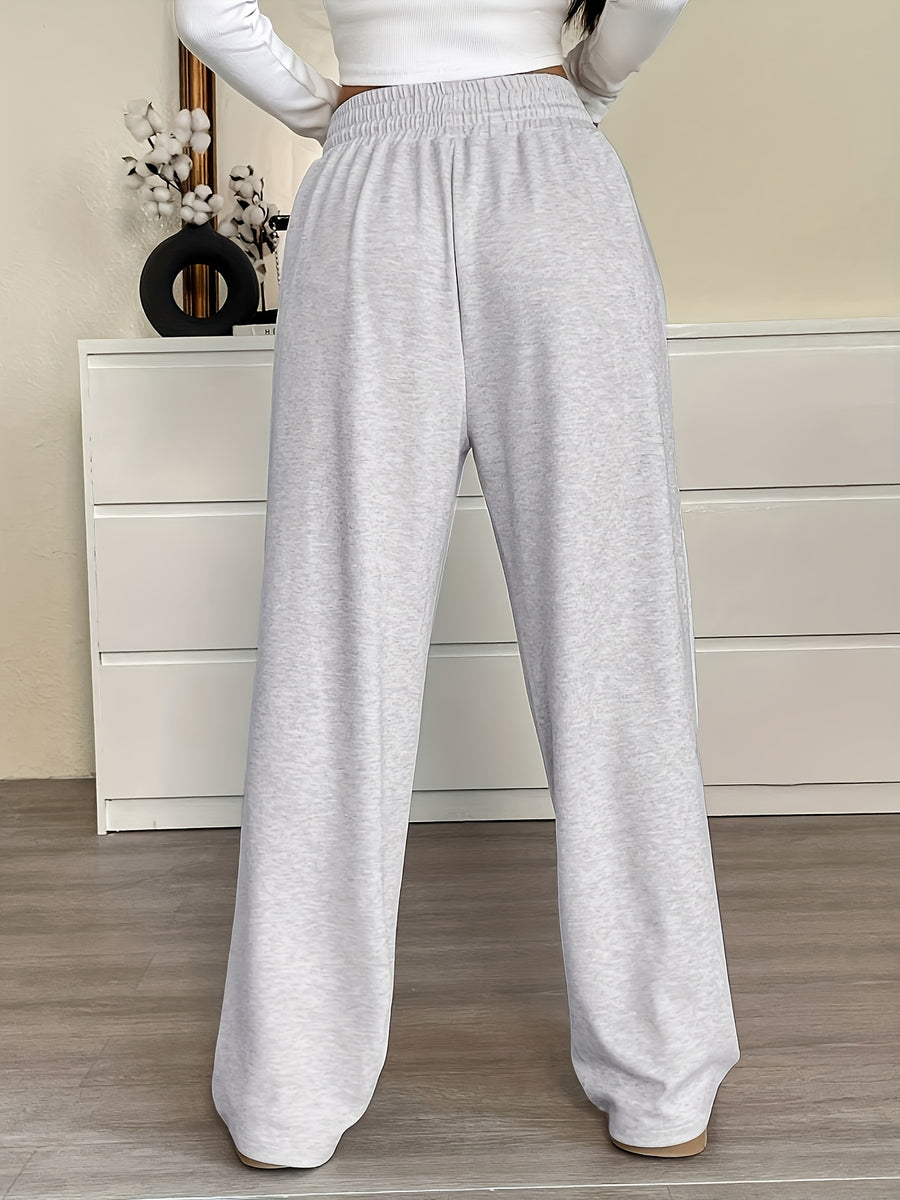 Women's Athletic Drawstring Waist Loose-Fit Sweatpants - Elastic Wide- Gym Pants Suitable for Sports, Business Casual, Teacher Outfits, Graduation & Back-to- Wear, Spring/Summer Solid Color Trousers (Machine Washable) - Grey