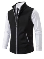 2pcs Set of Spring And Autumn Knit Sweaters, Zippered Cardigans with Real Pockets, Solid Color, Unisex Vests - E7015K+HEI