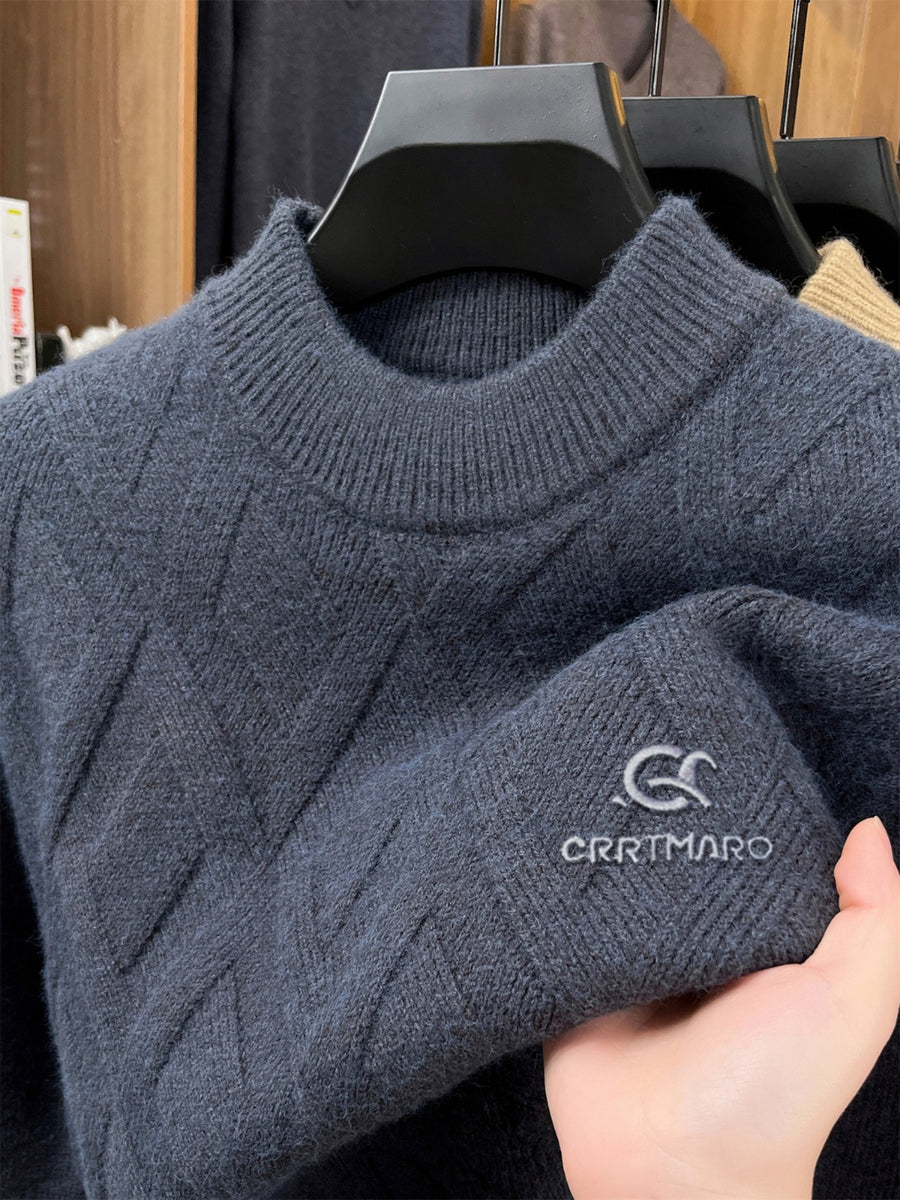 ZBZP Autumn Winter Knit 3D Solid Mid-High Neck Sweater, Basic Knit Pullover Top for Men, Fashion Long Sleeve Sweater SYD - Grey