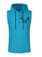 Men's Quick-Dry Athletic Hoodie - Sleeveless Gym Shirt, Breathable Workout Top for Running, Outdoor Sports - Lightweight Moisture-Wicking Activewear (Machine Washable), Running Shirt, Casual Sportswear, Tropical Print, Durable Construction, Performance - Royal Blue