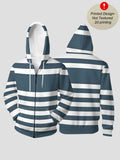 Autumn Winter Men'S Casual Hoodie Gray Blue Horizontal Stripes Hooded Cardigan Vest Easy Versatile - Mixed colors