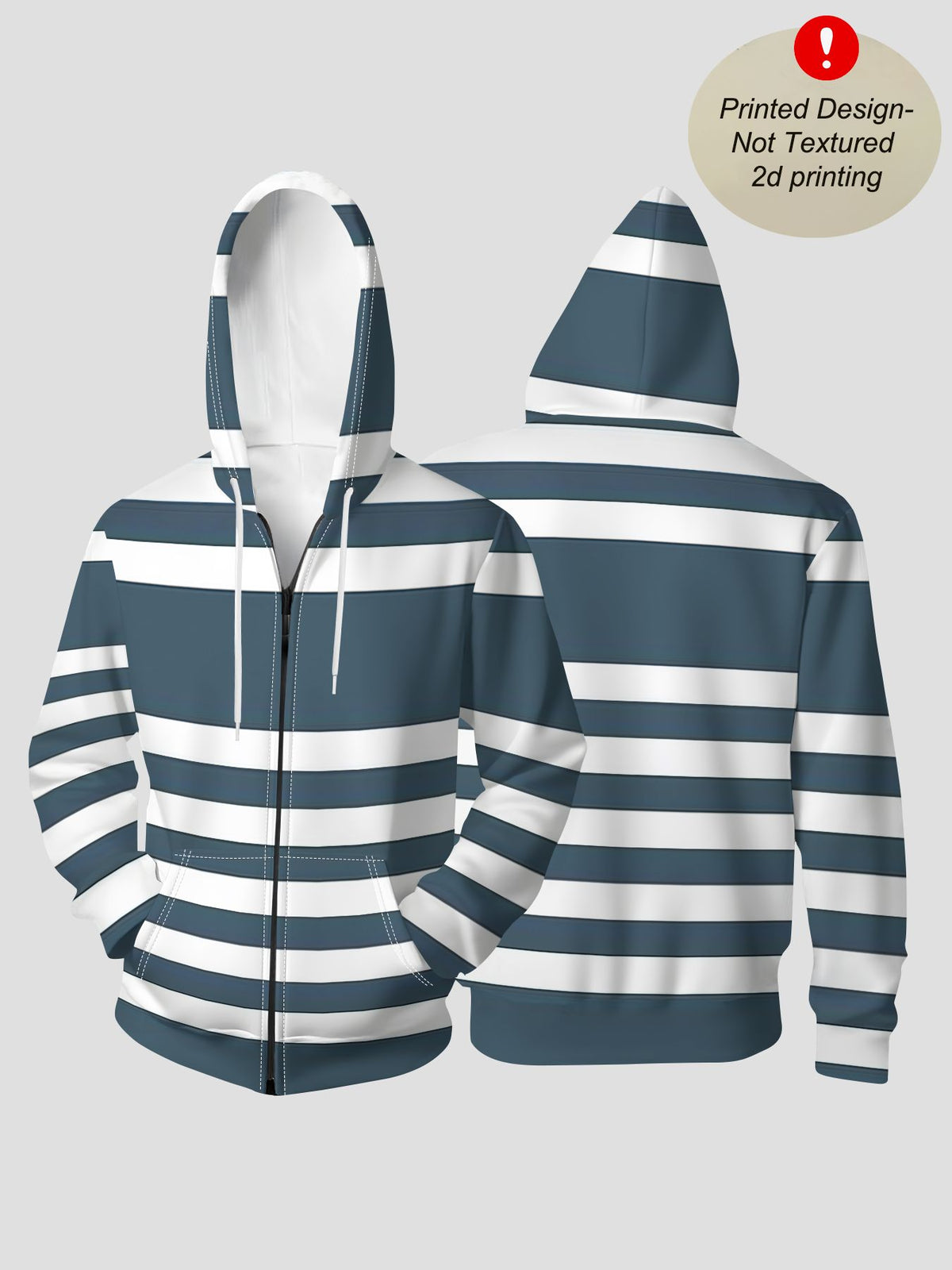 Autumn Winter Men'S Casual Hoodie Gray Blue Horizontal Stripes Hooded Cardigan Vest Easy Versatile - Mixed colors