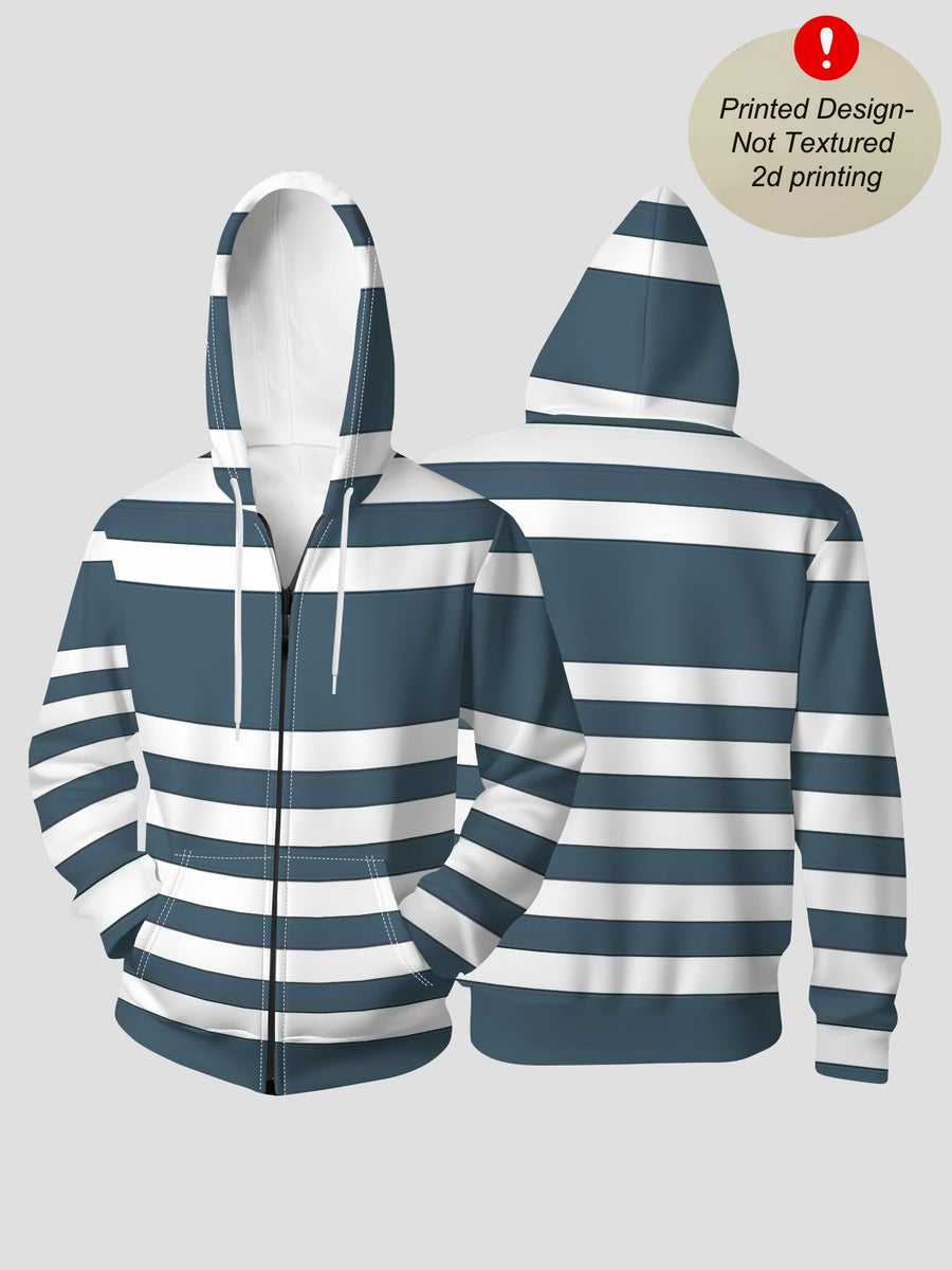 Autumn Winter Men'S Casual Hoodie Gray Blue Horizontal Stripes Hooded Cardigan Vest Easy Versatile - Mixed colors