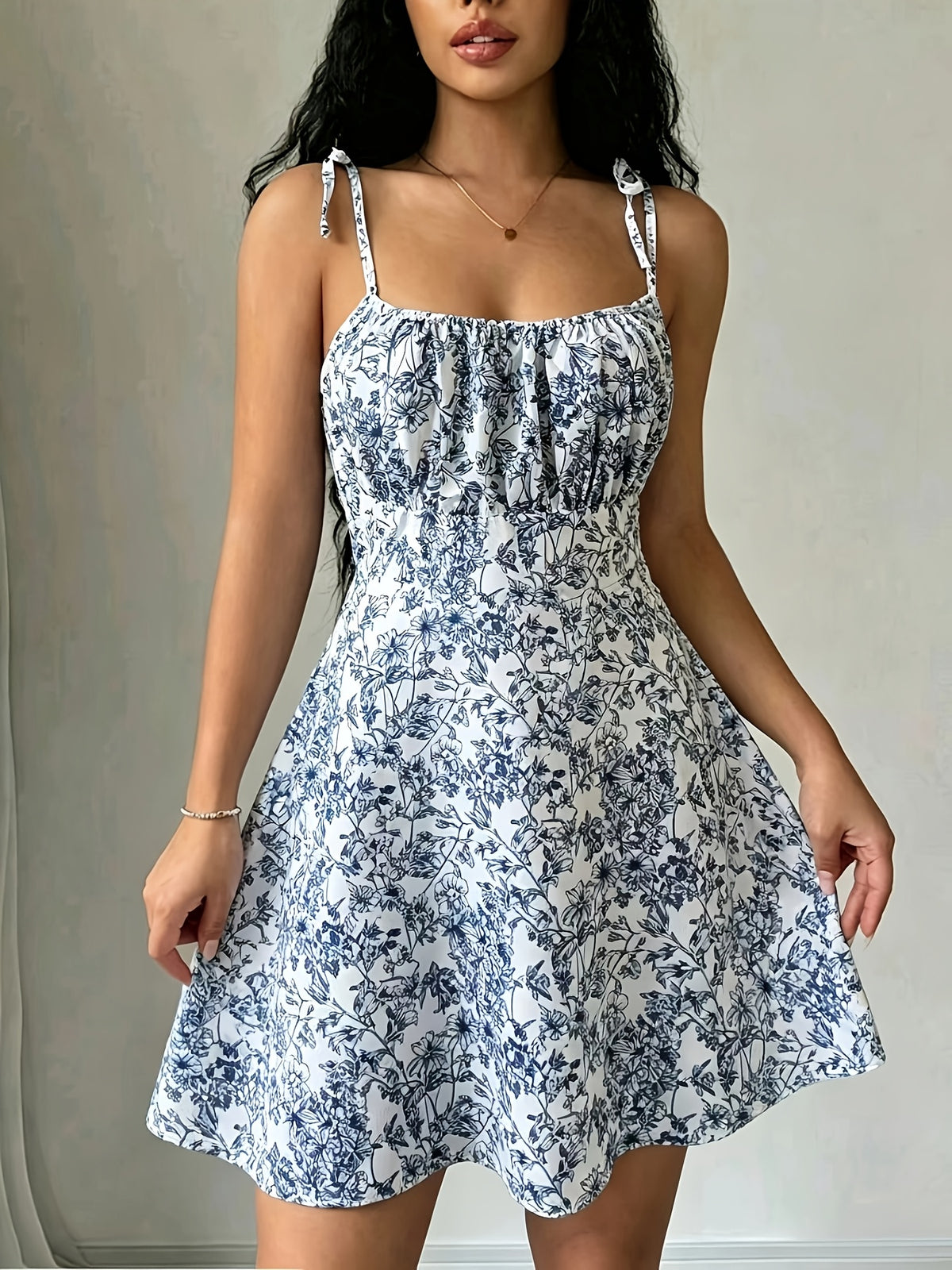 Women's Spring & Summer Sexy Vacation Dress, Allover Floral with Lace Details, Suitable for Romantic Occasions, Balls, Birthday Parties, Elegant Outfits, Casual Fashion, Y2K Style, Club Wear, Backless Design - Blue