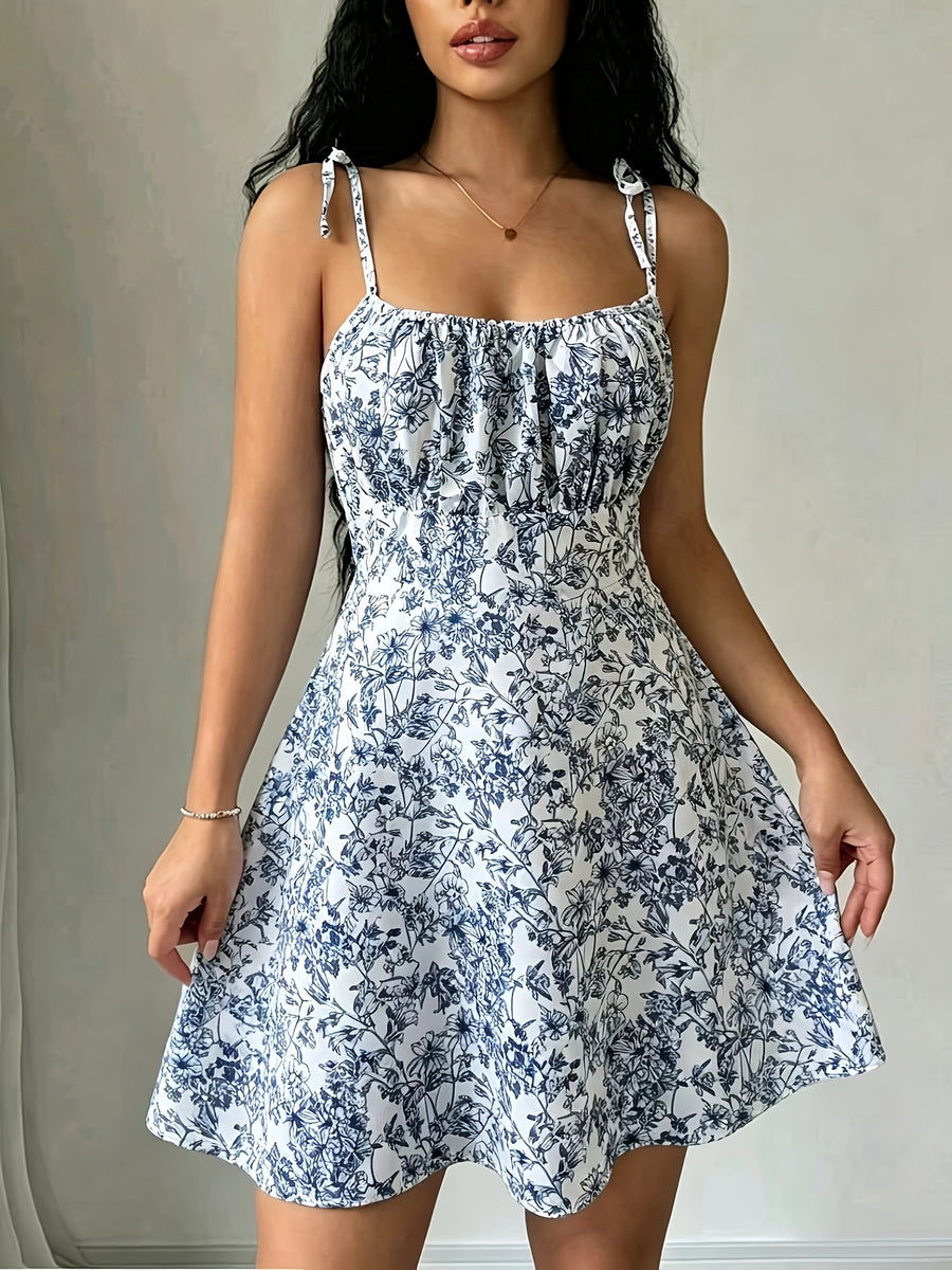Women's Spring & Summer Sexy Vacation Dress, Allover Floral with Lace Details, Suitable for Romantic Occasions, Balls, Birthday Parties, Elegant Outfits, Casual Fashion, Y2K Style, Club Wear, Backless Design - Blue