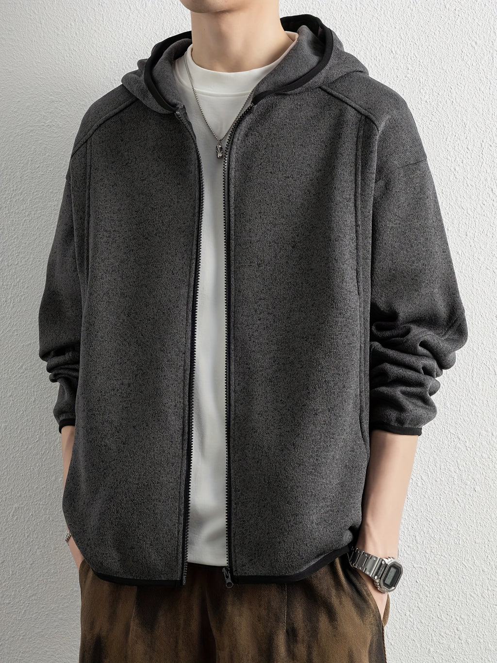 Men'S Spring And Autumn Hooded Sweatshirt Cardigan, Basic Jacket, Multiple Colors Available, Casual Zipper Design, Easy to Wear. Pair with Solid Color Base Pieces, Easily Integrates Into Various Fashion Trends, Practical And Minimalist Fashion - Deep Grey