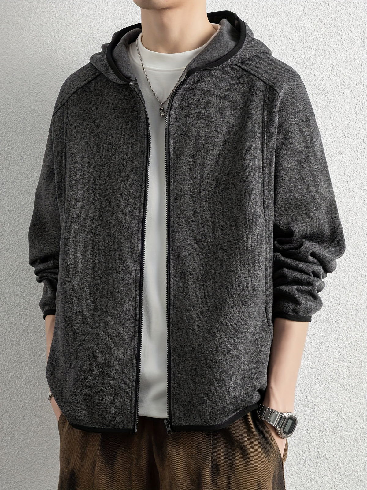 Men'S Spring And Autumn Hooded Sweatshirt Cardigan, Basic Jacket, Multiple Colors Available, Casual Zipper Design, Easy to Wear. Pair with Solid Color Base Pieces, Easily Integrates Into Various Fashion Trends, Practical And Minimalist Fashion - Deep Grey