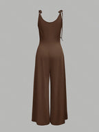 Bow-tie Slim-Fit Wide-Leg Jumpsuit - Dark Brown