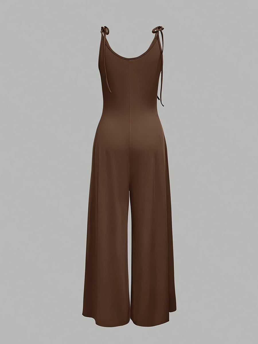 Bow-tie Slim-Fit Wide-Leg Jumpsuit - Dark Brown