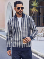 Men's Casual Jacquard Jacket - Solid Color Regular Fit Versatile Long-Sleeve Top for Spring and Autumn, Hand Wash/Dry Clean, Autumn/Winter Outerwear, Fashionable Street Style, Structured Design, Four-Season Warm Business Casual Jacket - Royal Blue