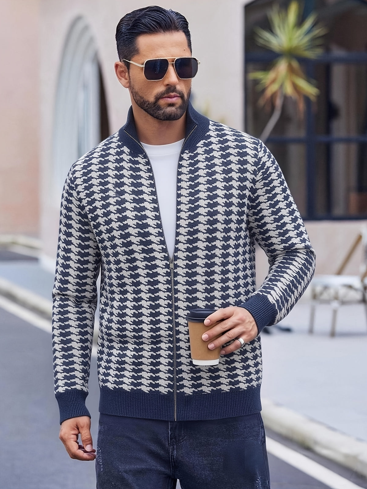 Men's Casual Jacquard Jacket - Solid Color Regular Fit Versatile Long-Sleeve Top for Spring and Autumn, Hand Wash/Dry Clean, Autumn/Winter Outerwear, Fashionable Street Style, Structured Design, Four-Season Warm Business Casual Jacket - Royal Blue