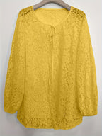 Ladies' clothing, casual fashion, elegant, transparent, solid color long sleeved, lace, solid color shirt - Yellow