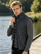 Men'S Stand Collar Zip-Up Vest, Thick Warm Sleeveless Sweater Waistcoat Gilet, Casual Fall Winter Outerwear Sleeveless Cardigan for Daily Commute Outdoor Street Wear - Dark Gray