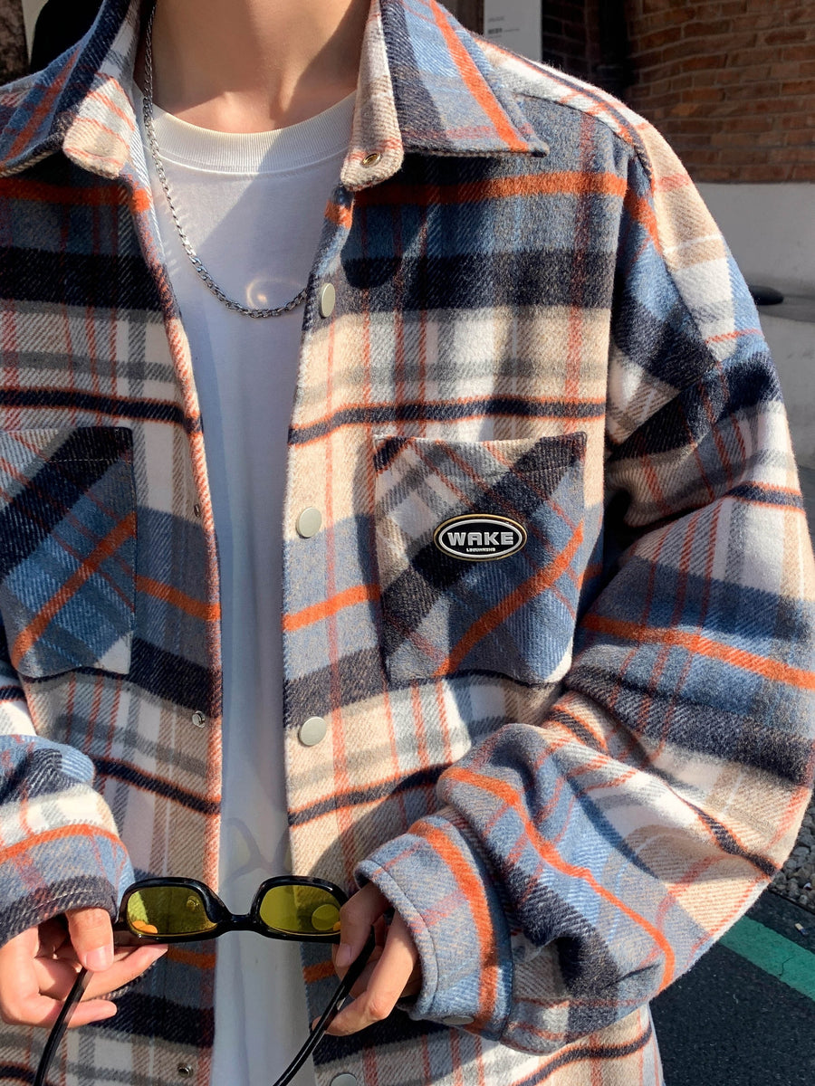 23420 Men'S Fashion Casual Plaid Small Fragrant Style Long Sleeve Shirt - Blue